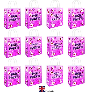 £5.88 • Buy 12 X HEN PARTY BAGS Printed Paper Wedding Gift Favours Bag Hen Do Night UK