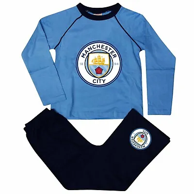 Official KIDS Man City Crest Pyjamas (100% Cotton) Manchester City PJ Nightsuit • £7.99