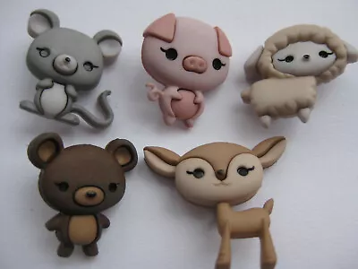 22-25mm Baby Animals  Lamb Bear Fawn Mouse Piglet Craft Sewing Buttons Set 5 • $13