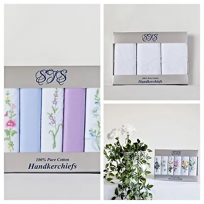 Ladies Handkerchiefs 100% Cotton Hankies Lace Corner / Dyed Silver Gift Box • £12.99