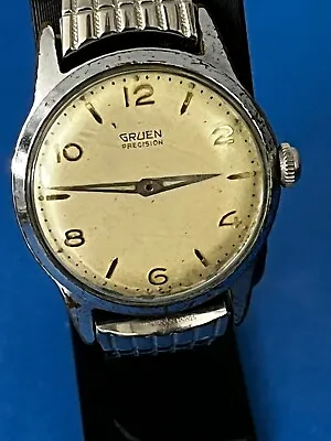 Vintage 1950s Gruen Precision Automatic Watch Men's Wrist Watch Silver Tone • $99.99