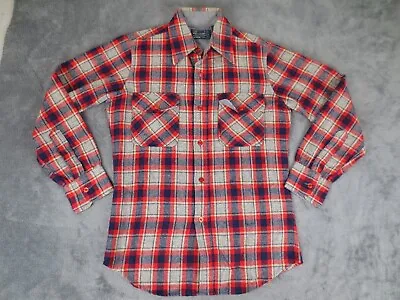 Vintage JC Penney Shirt Mens Small Red Plaid Wool Blend Flannel Mens Shop Work • $18.36