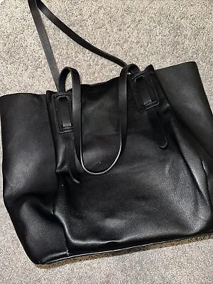 Zara Women's Leather Tote Handbag Black Shoulder Minimalist • $39.99