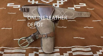 Western Suede Leather Cowboy Ammo Cartridge Belt Gun Holster .22.357.44.45 • $99.99