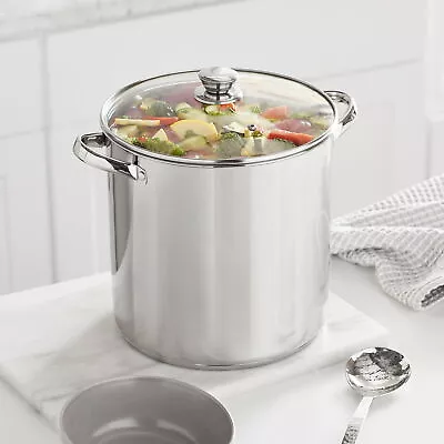 Stainless Steel 12-Quart Stock Pot With Glass Lid Cooker Cookware Saucepot Cans • $19.42