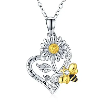 925 Silver Plated Engraved You Are Sunshine Daisy Bee Pendant Necklace Xmas Gift • £3.99