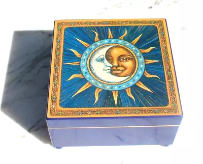 SUN MOON San Francisco Music Box Crystal Visions Blue Gold  Romance  Swiss Made • $34.99