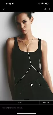 Women Zara Body Chain Long Necklace With Rhinestones Harness Fashion Jewelry NEW • $15.99