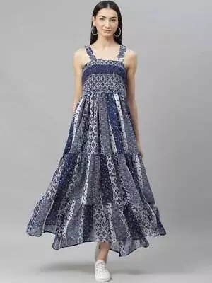 Indo Western Dress For Women Indian Dress Smocked Sleeveless Printed Dress • $65.43