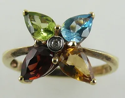 Multi Color Gemstone Ring 14K Yellow Gold With Diamond 0.01ct • $160