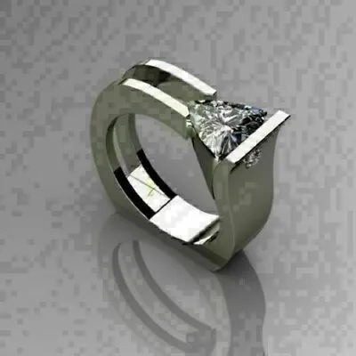 Trillion Lab Created Diamond Wedding Men's Wedding Ring 14K White Gold Plated • $95.99