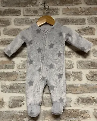 F&F  Baby Grey Star Print Fleece Sleepsuit Up To 1 Month • £4.50