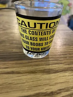 Vintage Shot Glass: Caution The Contents Of This Glass Will Cause Your Boobs... • $5.33