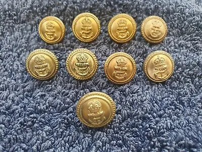 £10 • Buy 9x Royal Navy KC Brass Officers Buttons 17mm 
