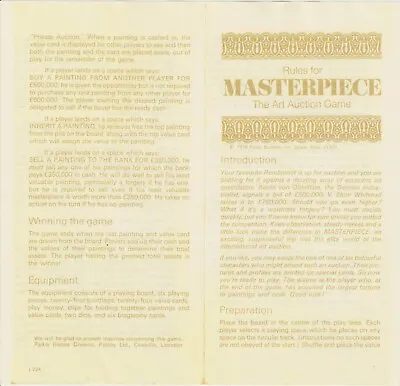 £2.99 • Buy Masterpiece Board Game Instructions Newly Printed Masterpiece Spares