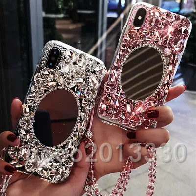 Mirror Soft Bling Women Phone Case  3D Sparkly Diamonds Cover & Crystal Lanyard • $16.65