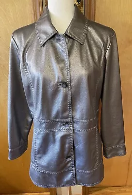 Chicos Silver Jacket Size 1.5 Women’s Metallic Button Up Blazer • $36