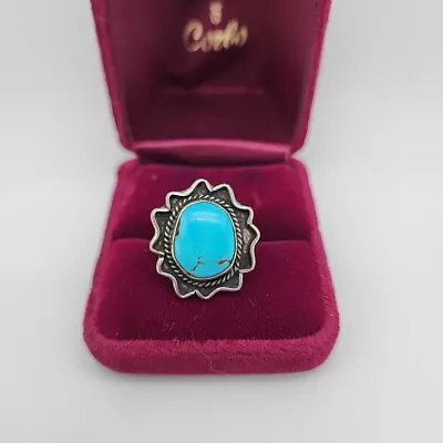 Vintage Native American Navajo Sterling Silver  & Turquoise Ring Size 7 Read • $69.99