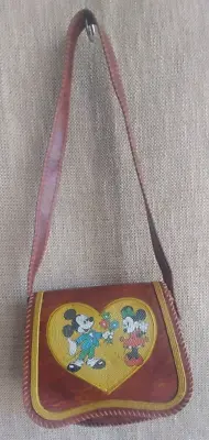 Vintage Walt Disney Productions Mickey & Minnie Mouse Faux Leather Bag Purse • $29.99