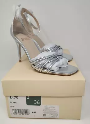 Faith Size 3 'Lott' Silver Strappy Heels Rope Effect Metallic Prom Wedding Shoes • £29.99