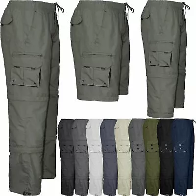 Mens Cargo Trousers 3 In 1 Zip Off 3/4 Shorts Full Length Combat Pants UK Size • £14.99