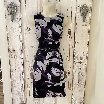 Michael Kors Size 6 Womans Gray Purple Black Pocketed Cotton Sheath Career Dress • $29.99