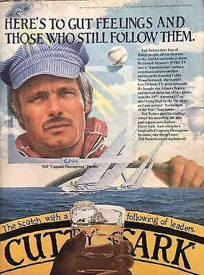 1981 Cutty Sark Scotch Ted Turner VTG 1980s 80s PRINT AD Captain Outrageous CNN • $9.77