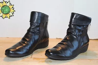 MEPHISTO Air Jet Women Ankle Seddy Boots W/Zipper Black Leather US Size 10.5 M • $45