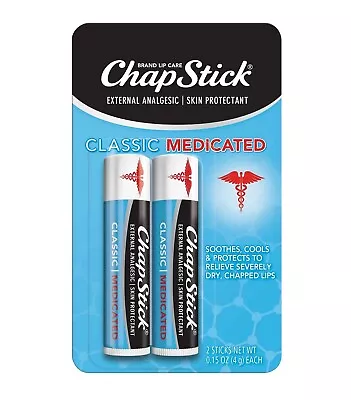 ChapStick Classic Medicated Lip Balm Tube 0.15 Oz Each Tube 2 Ct. New/Sealed • $11.99