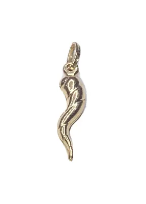 18k Yellow Gold (Medium) Size Italian Horn Good Luck Charm Pendant 3D Design • £212.32