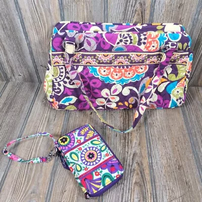 Vera Bradley Quilted Crazy Purple Purse Bag Tote With Matching Wallet • $29.97