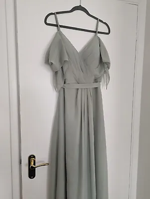 V-Neck Floor-Length Chiffon Bridesmaid Dress With Ruffle In Celadon Size 10 • £60
