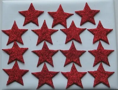 15 X EDIBLE RED GLITTER STARS. CAKE DECORATIONS. MEDIUM 3cm. • £3.20