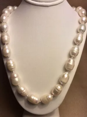 20 L 10-12mm Natural White Cultured Baroque Rice Shape Pearl Necklace 925s Clasp • $5.50