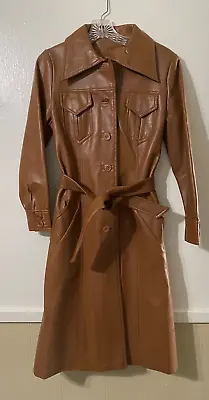 Boho Vinyl Trench Jacket Coat Womens 12 Tan Brown Minimalist Monochrome • $17.80
