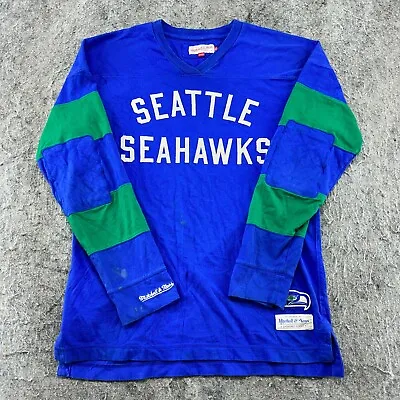 VTG Seattle Seahawks Shirt Mens XL Blue Logo Long Sleeve NFL Mitchell & Ness 90s • $19.95