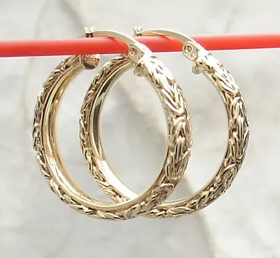 1  Technibond Framed Byzantine Hoop Earrings 14K Yellow Gold Plated 925 Silver • $83.92