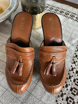 Michael Kors Brown Vintage Leather Wooden 5”heels Size:7.5 W/tassels • $28