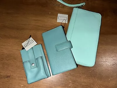 3 NWT Women's Merona Turquoise Wallet Check Clutch Credit Cards Coin Travel • $26.99