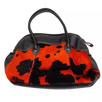 Women's Sofia C. Orange Cow Print Genuine Leather Handbag Shoulder Bag Large  • £48