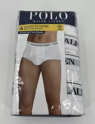 Men's 2XL Polo Ralph Lauren Briefs 4 Pack White Classic Fit Cotton Mid Rise Soft • $39.98