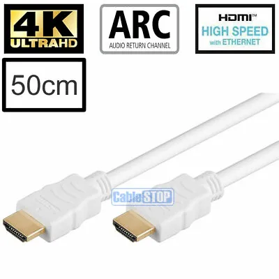 £3.59 • Buy SHORT 50cm 4K ULTRA HD 2160p WHITE HDMI Cable With ETHERNET ARC AUDIO RETURN 3D