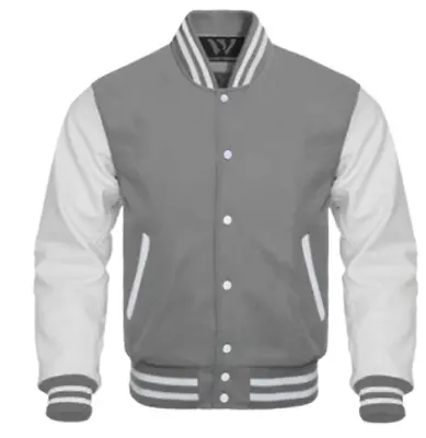 £74.99 • Buy Varsity Letterman Bomber College Baseball Jacket Wool Body White Leather Sleeves