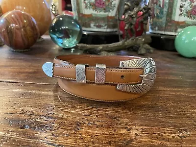 Navajo Pueblo Sterling Silver Belt Buckle Set Vogt Belt 37-39-1.1/8”-75”✅🐂 • $345