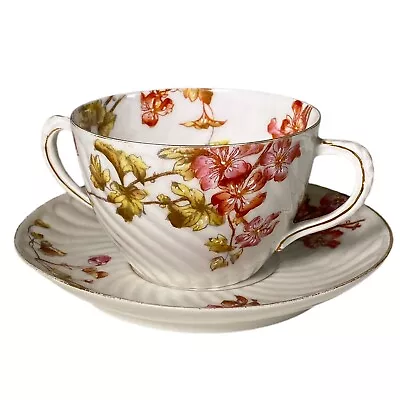 Limoges A Lanternier France Porcelain Tea Cup Saucer Set Red Floral Gold Trim • $20.31