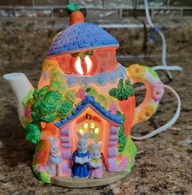 Easter Village Coffee House Teapot Bunny Light Up Pastel Colors • $9.99
