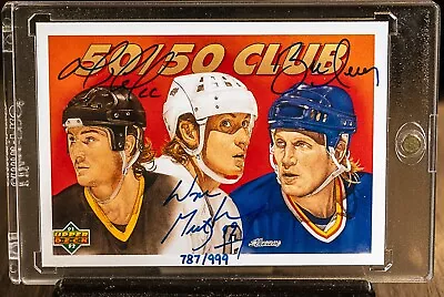 WAYNE GRETZKY MARIO LEMIEUX BRETT HULL 1991 Upper Deck 50/50 Club Auto 787/999 • $118.50