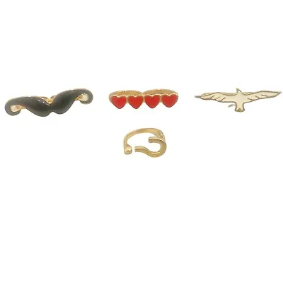 Set Of 4 Fashion Rings Gold Acrylic Paint Moustache Heart Wings Question Mark • $1.91
