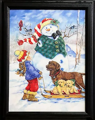 Donna Race Frosty Morning Greeting Holiday Dog Snowman Art Print-Framed 15 X 19 • $47.95