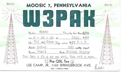 QSL   1953 Moosic PA   Radio Card • $5.52